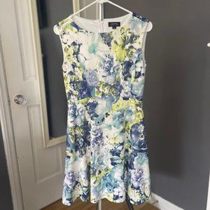 Floral Short Sleeve Fit & Flare Dress - Blue/Green/White